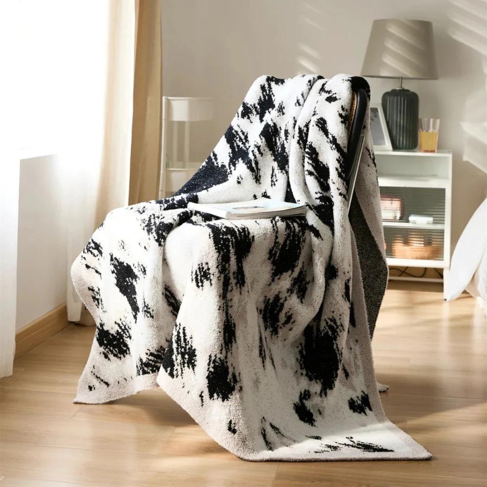 Velora Black White Fuzzy Knit Throw by Casa & Beyond