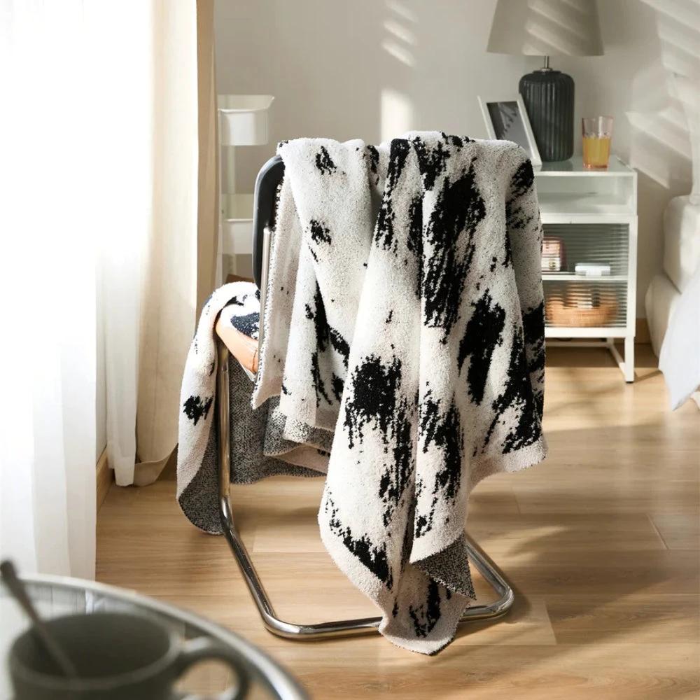 Velora Black White Fuzzy Knit Throw by Casa & Beyond