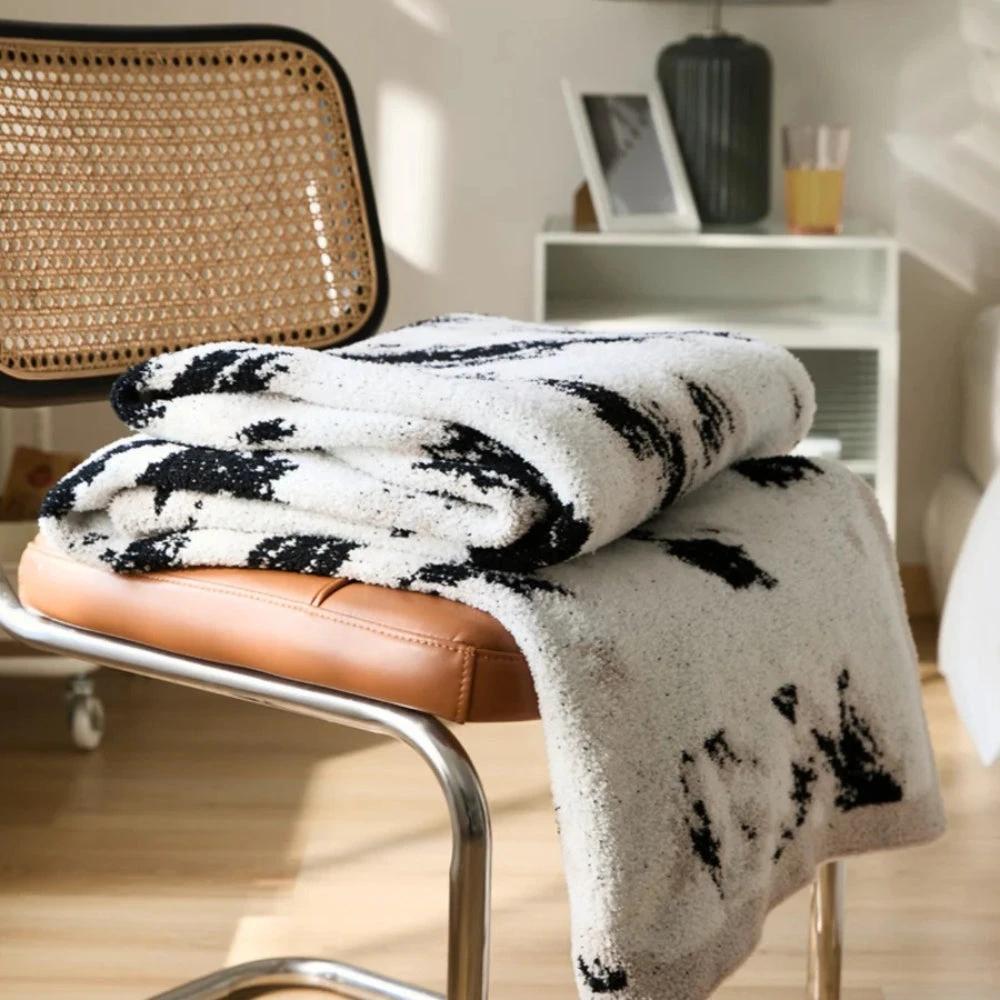 Velora Black White Fuzzy Knit Throw by Casa & Beyond