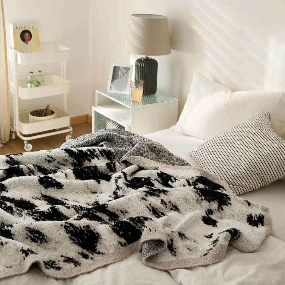 Velora Black White Fuzzy Knit Throw by Casa & Beyond