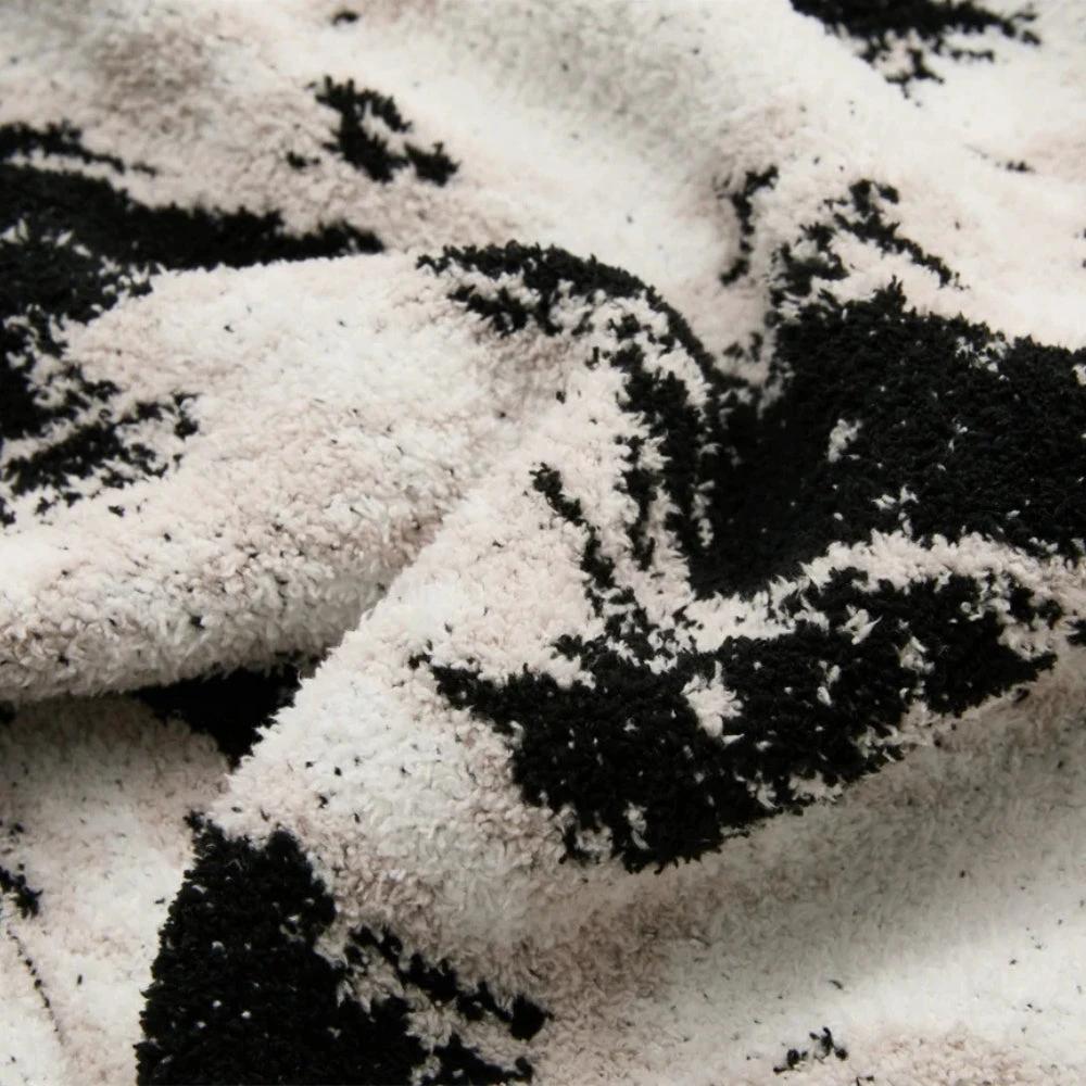 Velora Black White Fuzzy Knit Throw by Casa & Beyond