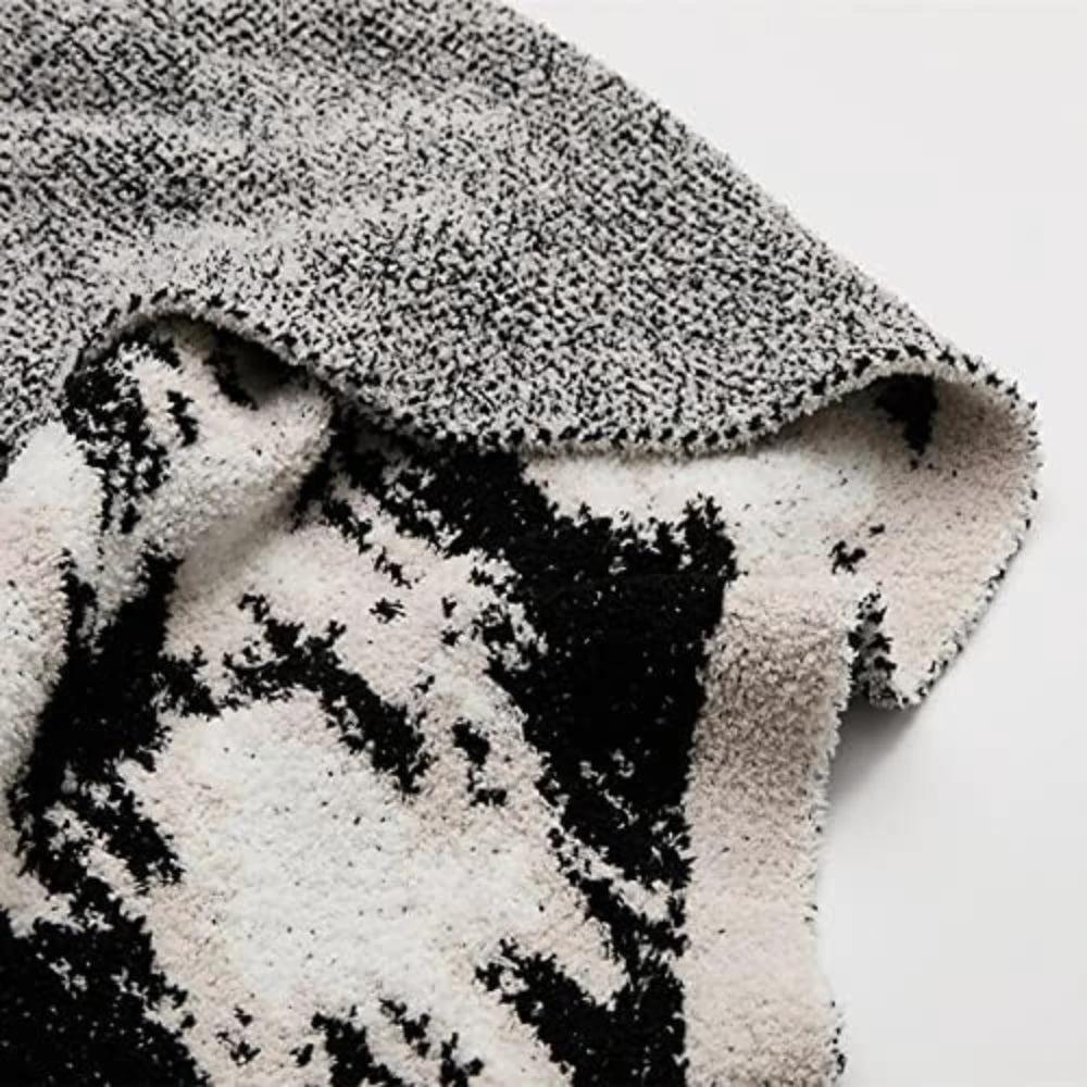 Velora Black White Fuzzy Knit Throw by Casa & Beyond