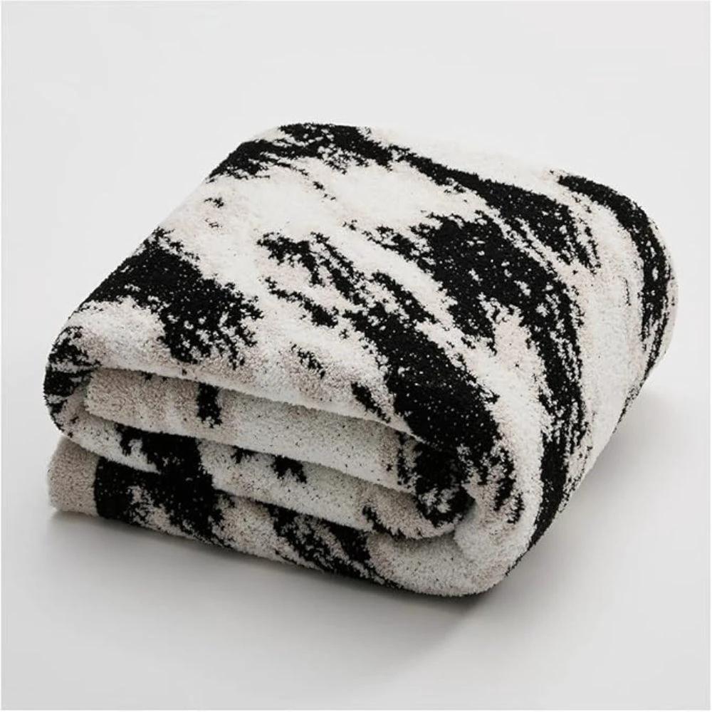 Velora Black White Fuzzy Knit Throw by Casa & Beyond