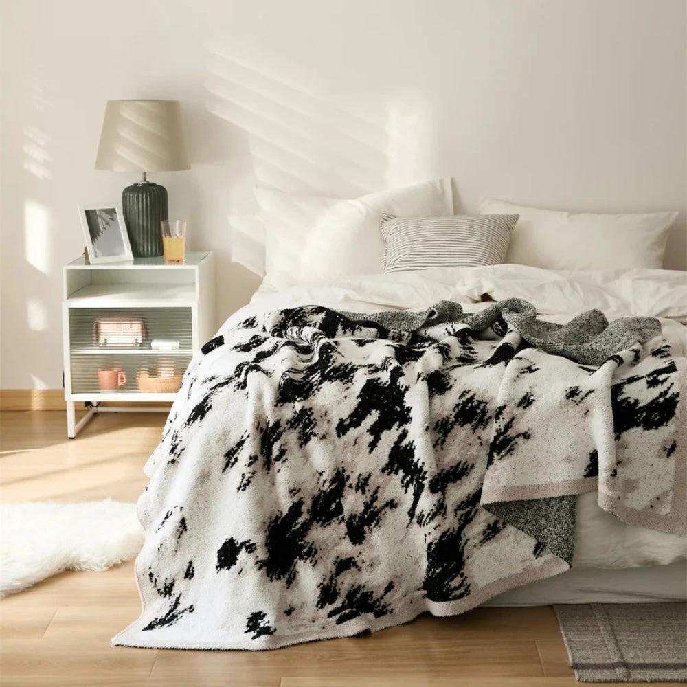 Velora Black White Fuzzy Knit Throw by Casa & Beyond