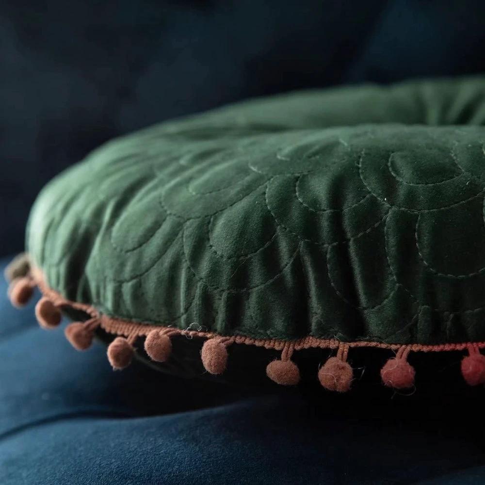 Veloura Round Vintage Quilted Ottoman Cushion Pad by Casa & Beyond