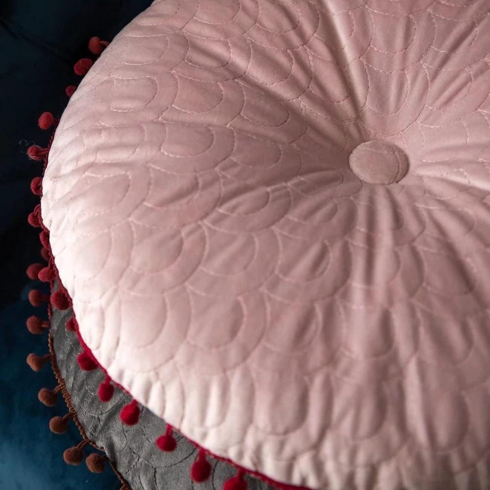 Veloura Round Vintage Quilted Ottoman Cushion Pad by Casa & Beyond