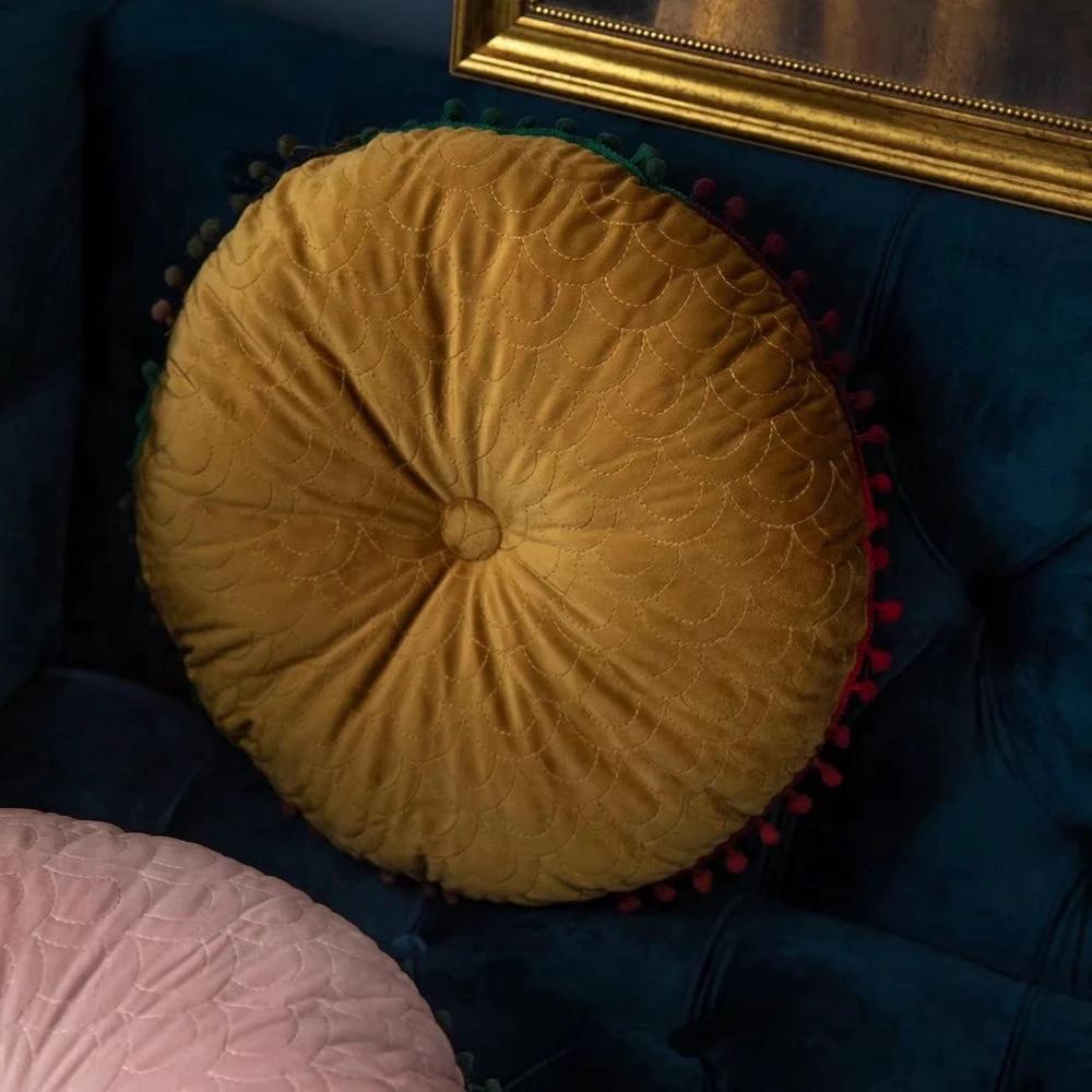 Veloura Round Vintage Quilted Ottoman Cushion Pad by Casa & Beyond