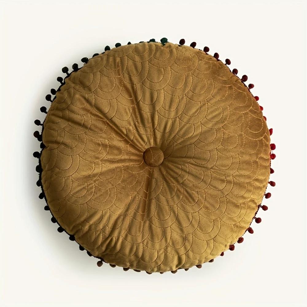 Veloura Round Vintage Quilted Ottoman Cushion Pad by Casa & Beyond