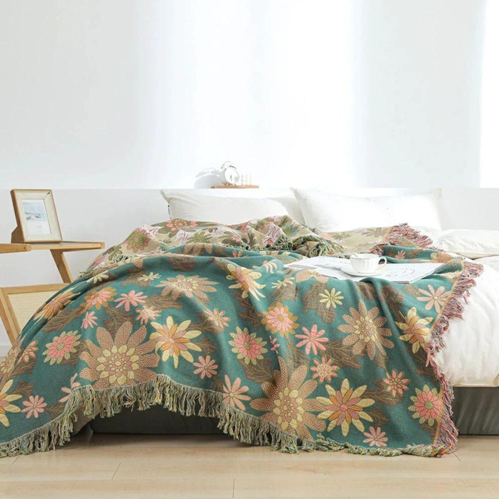 Verdant Bloom Reversible Jacquard Blanket by Casa & Beyond