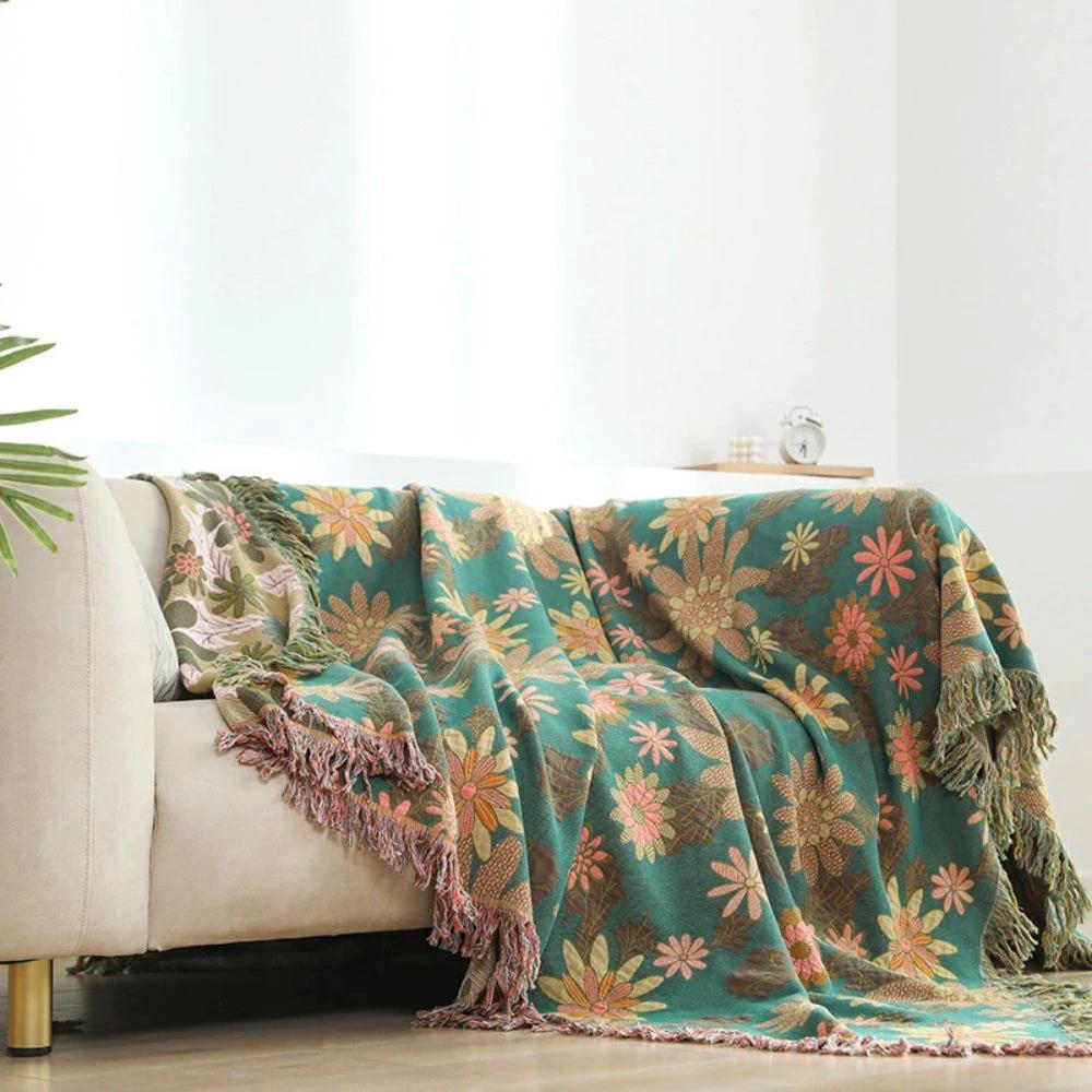 Verdant Bloom Reversible Jacquard Blanket by Casa & Beyond