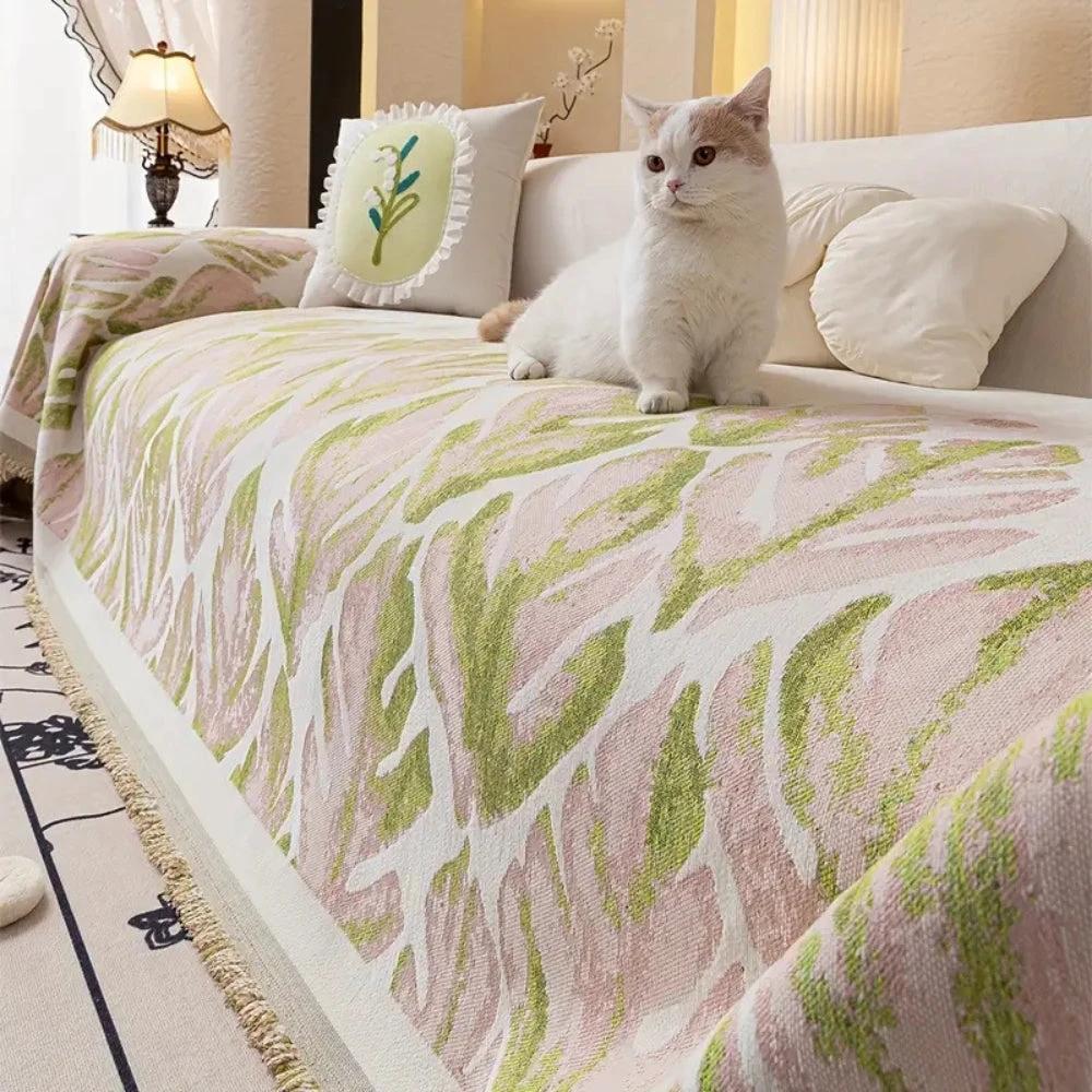 Verdure Leaf Pattern Chenille Sofa Cover by Casa & Beyond