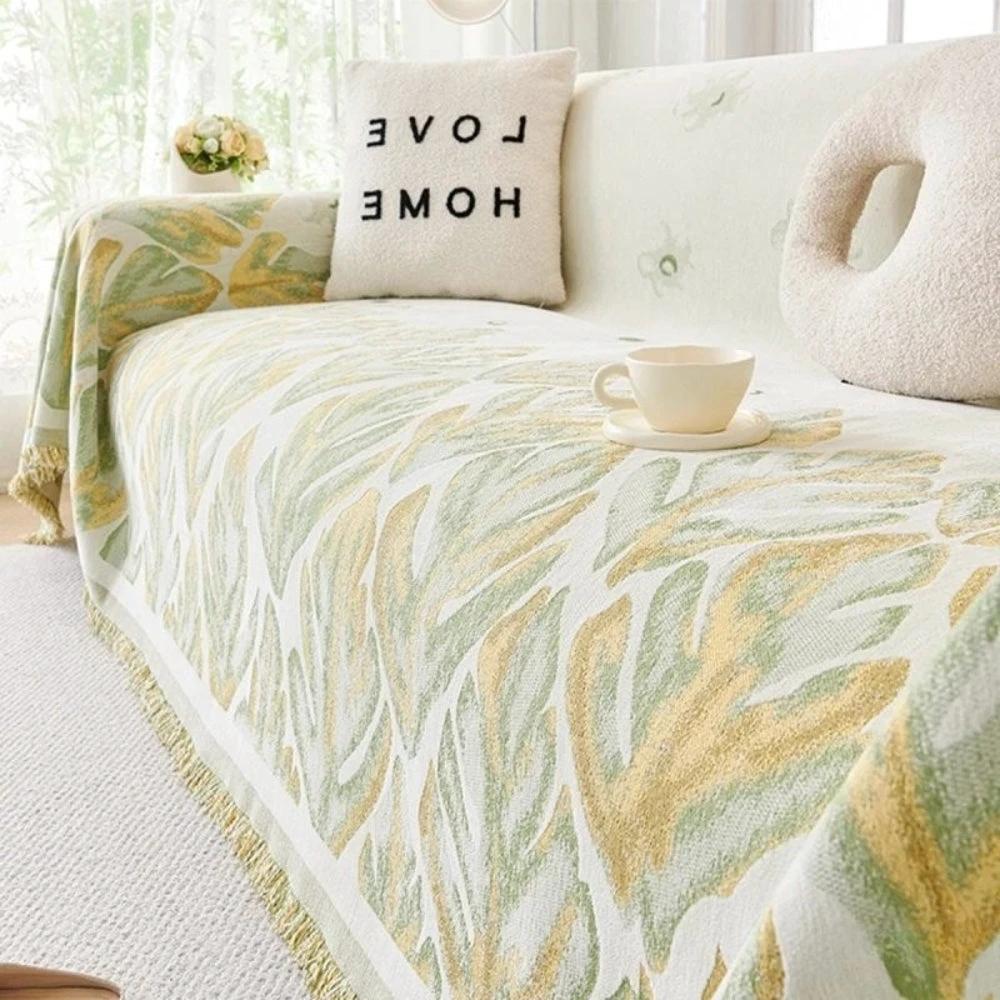 Verdure Leaf Pattern Chenille Sofa Cover by Casa & Beyond