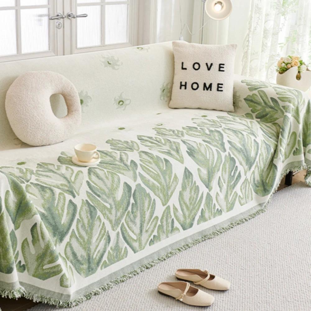 Verdure Leaf Pattern Chenille Sofa Cover by Casa & Beyond