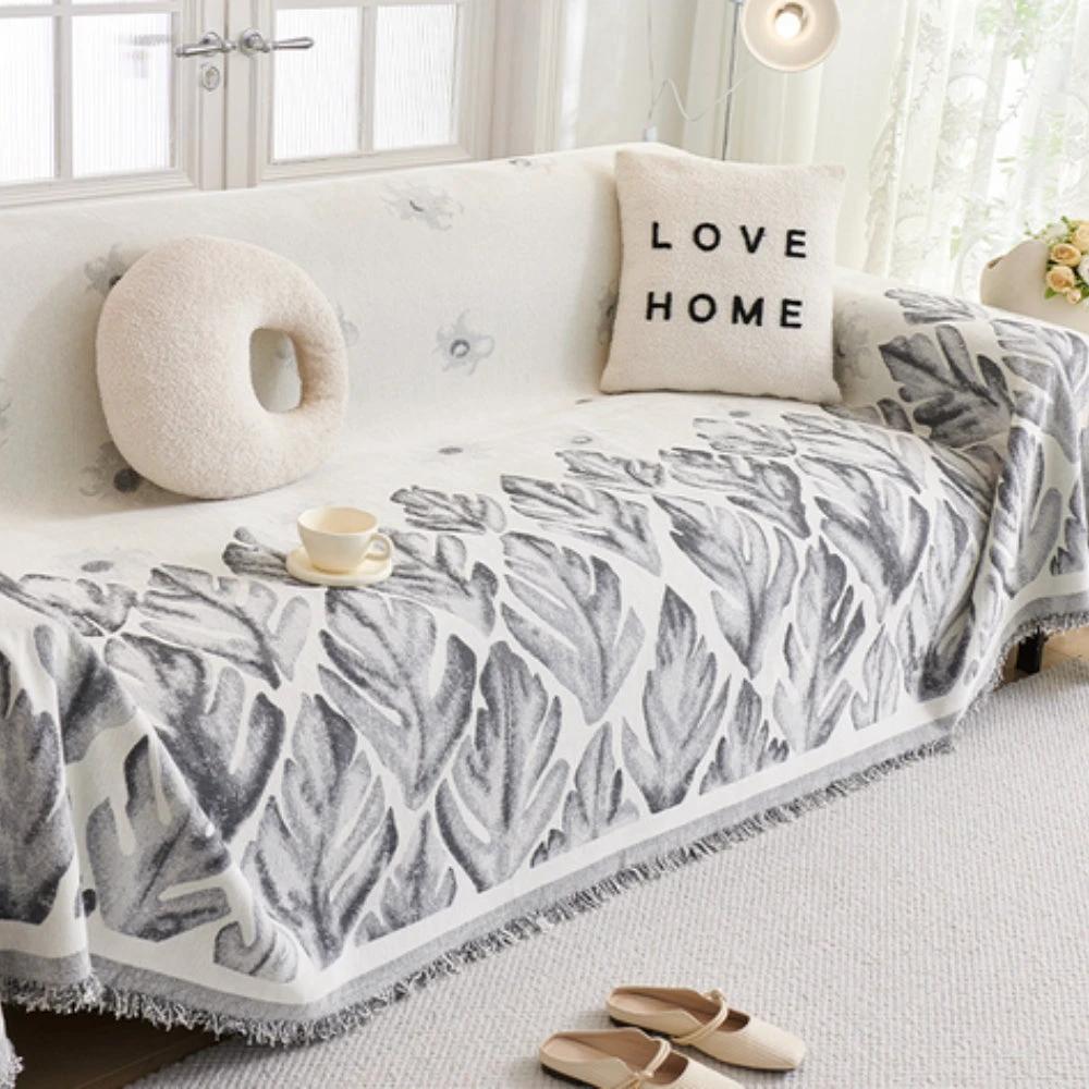 Verdure Leaf Pattern Chenille Sofa Cover by Casa & Beyond