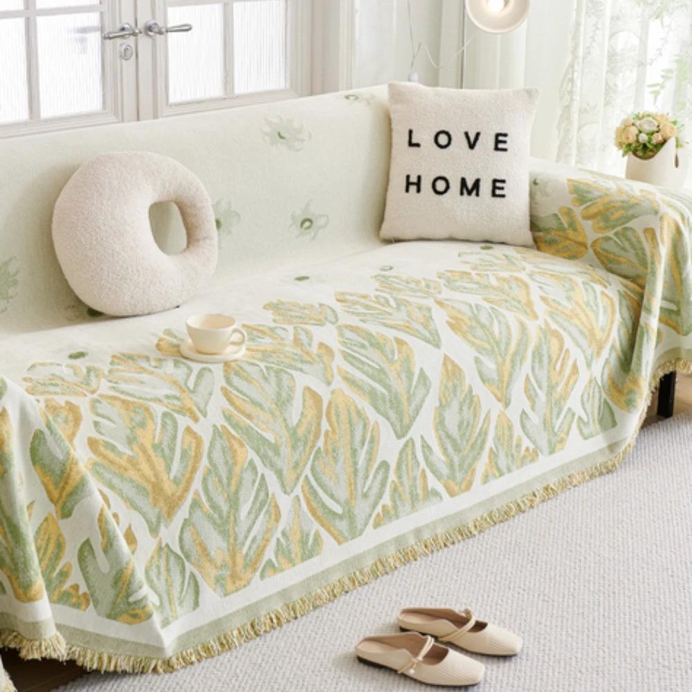 Verdure Leaf Pattern Chenille Sofa Cover by Casa & Beyond
