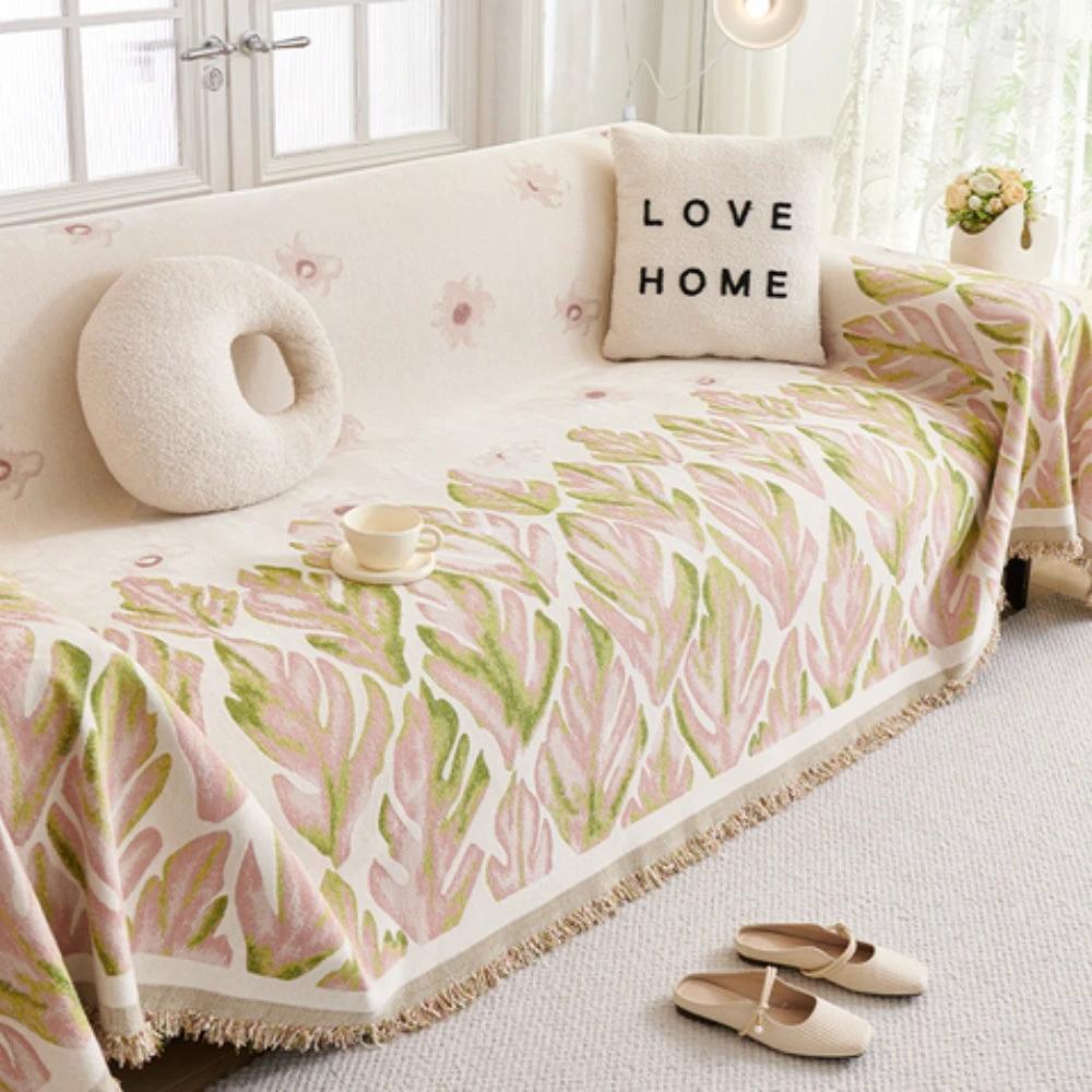 Verdure Leaf Pattern Chenille Sofa Cover by Casa & Beyond