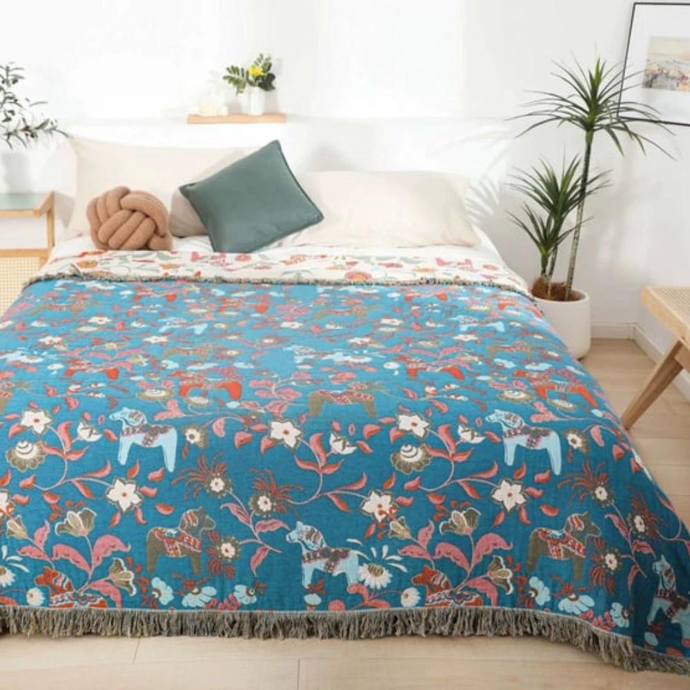 Vibrant Floral Garden Tassel Trim Blanket by Casa & Beyond