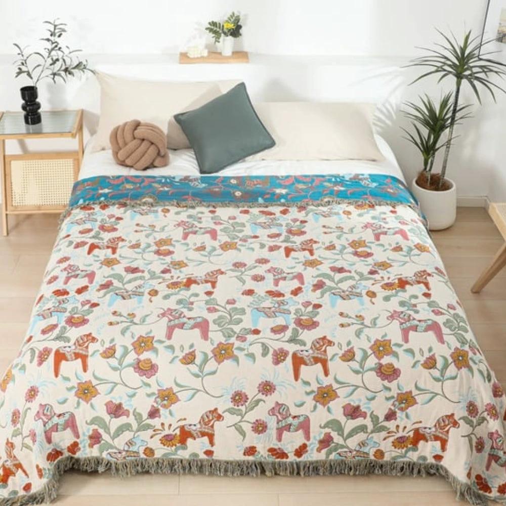 Vibrant Floral Garden Tassel Trim Blanket by Casa & Beyond