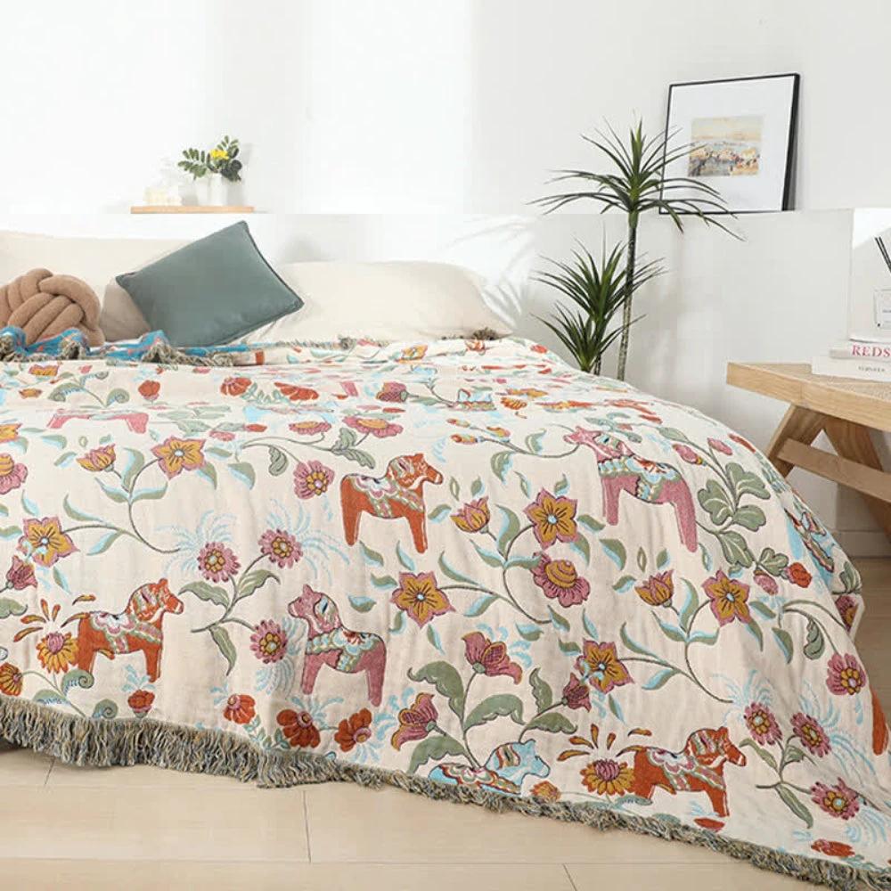 Vibrant Floral Garden Tassel Trim Blanket by Casa & Beyond