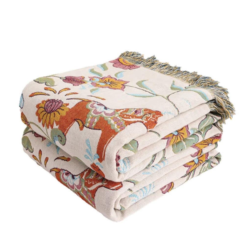 Vibrant Floral Garden Tassel Trim Blanket by Casa & Beyond