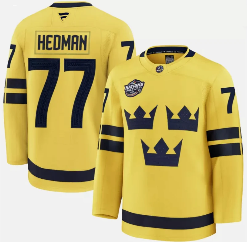 Victor Hedman Jersey #77 Sweden Yellow 2025 4 Nations Face-Off Stitched by Hockey David