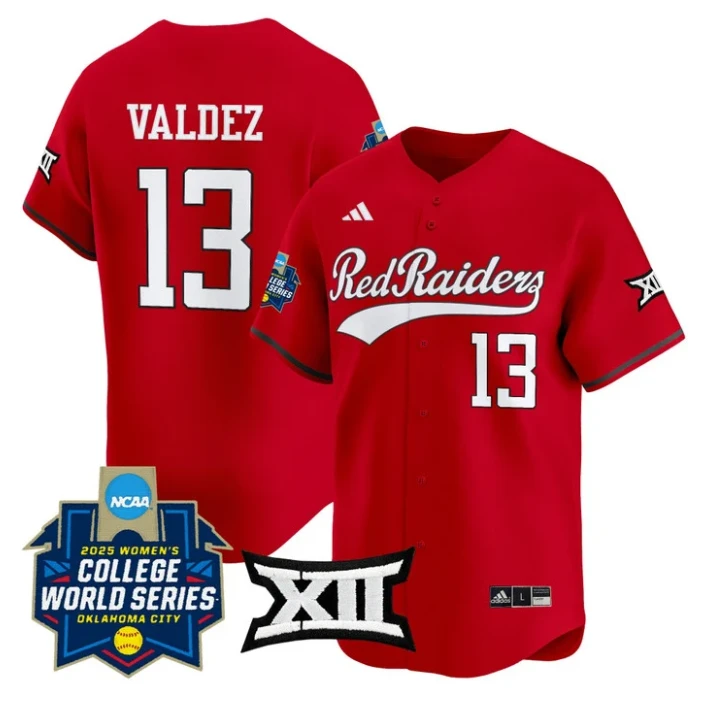 Victoria Valdez Jersey #13 Texas Tech Softball 2025 World Series Stitched Red by My Store