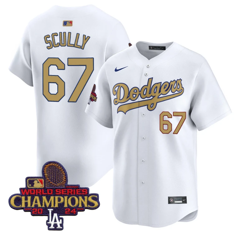 Vin Scully Jersey #67 Dodgers 2025 Gold Vapor Premier Limited Stitched White by My Store