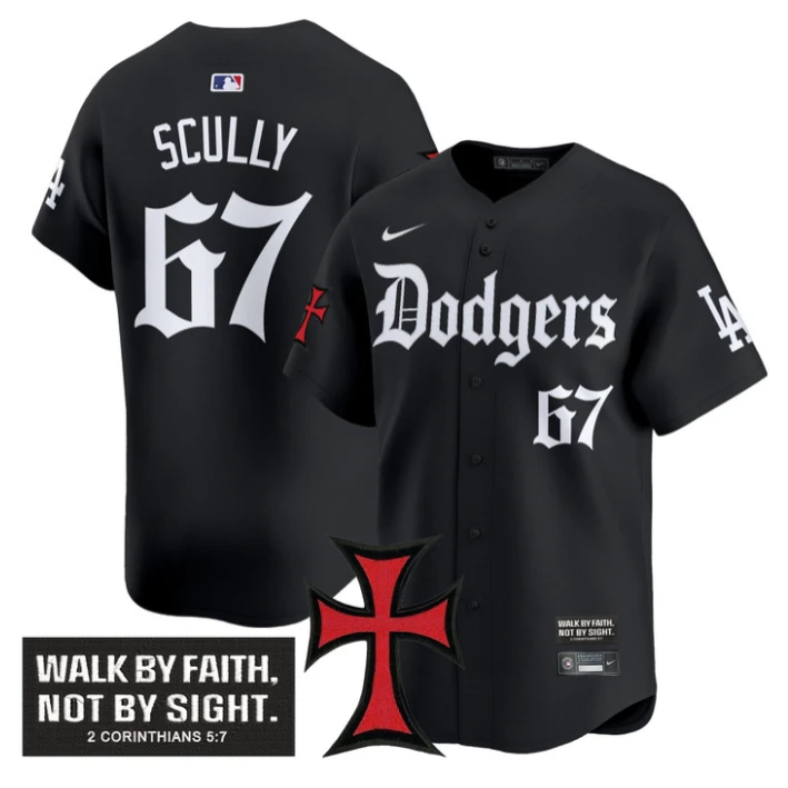 Vin Scully Jersey #67 Dodgers Faith Glory Edition Vapor Premier Limited Stitched Black by My Store