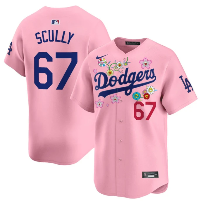 Vin Scully Jersey #67 Dodgers x Takashi Murakami 2025 Vapor Limited Stitched Cherry Blossom by My Store
