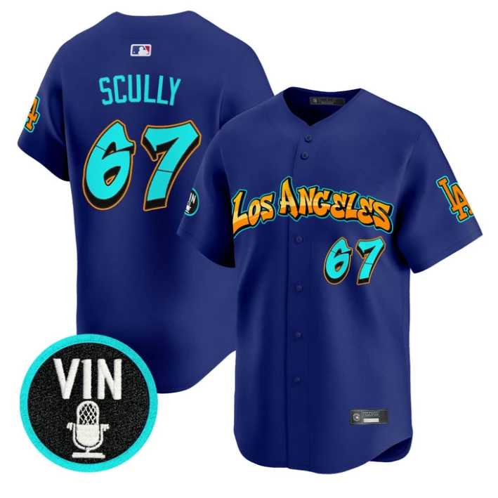 Vin Scully Jersey #67 Los Angeles Dodgers Graffiti Street Style Stitched Royal by My Store