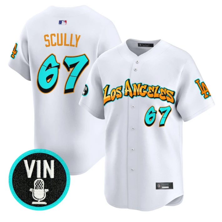 Vin Scully Jersey #67 Los Angeles Dodgers Graffiti Street Style Stitched White by My Store