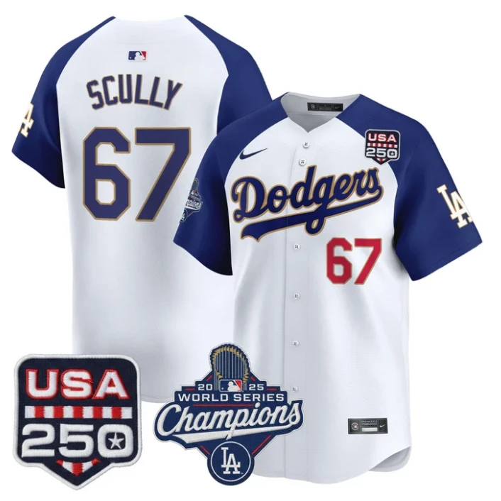 Vin Scully Jersey #67 Dodgers 2025 World Series Champions 250 USA Stitched by My Store