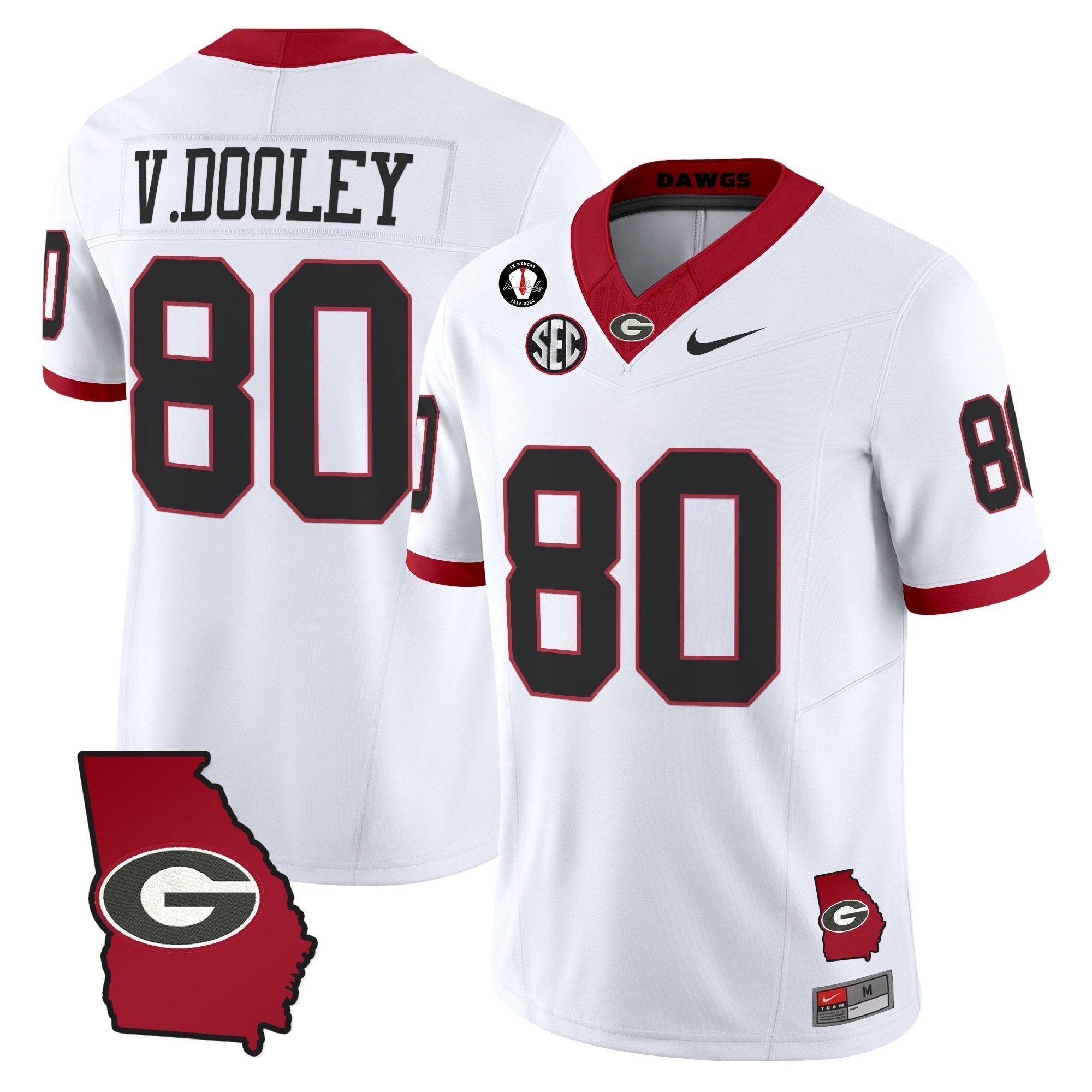 Vince Dooley Jersey #80 Georgia Bulldogs 2025 Georgia Map, Vince Dooley Stitched White by My Store