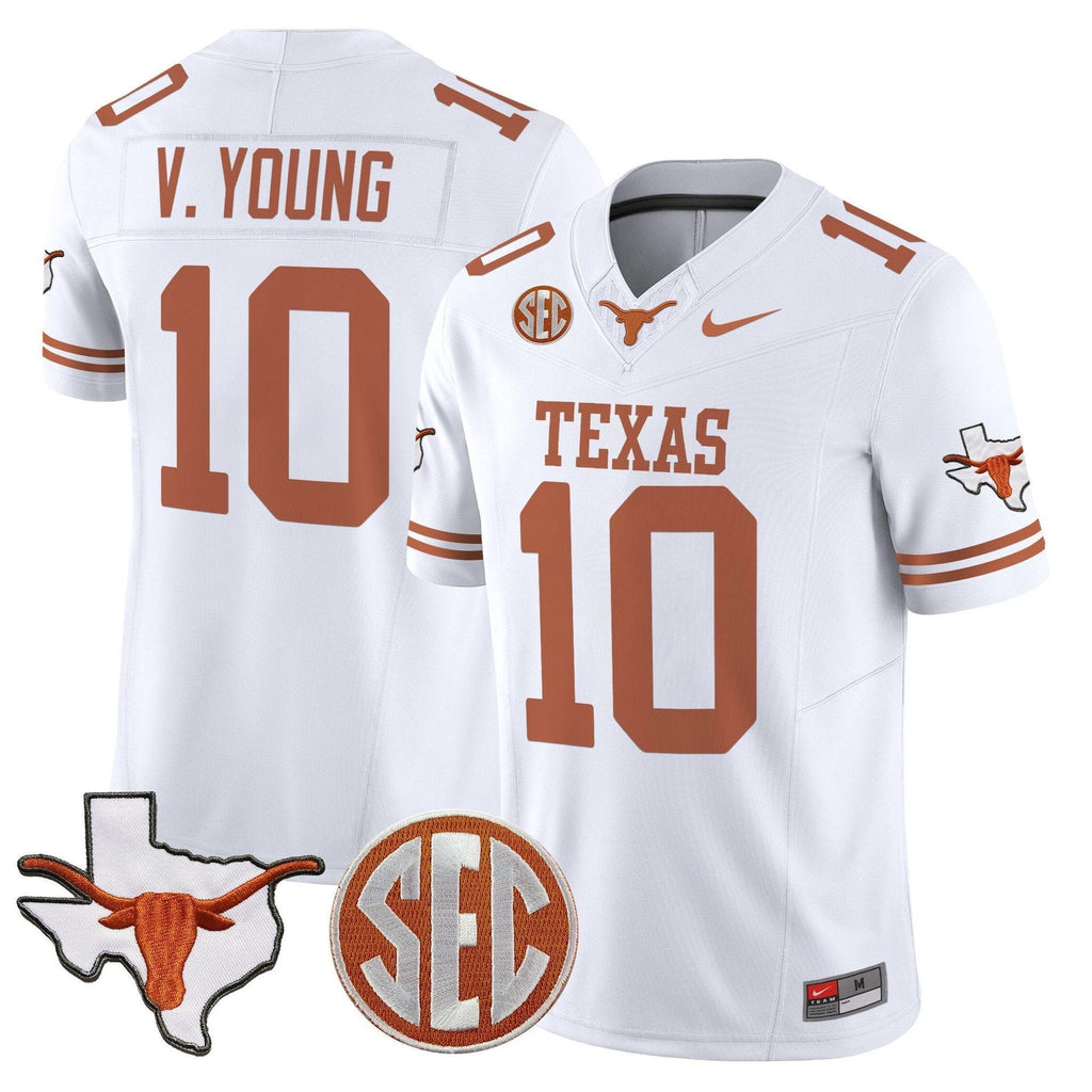 Vince Young Jersey #10 Texas Longhorns 2025 State Map SEC Patch White by My Store