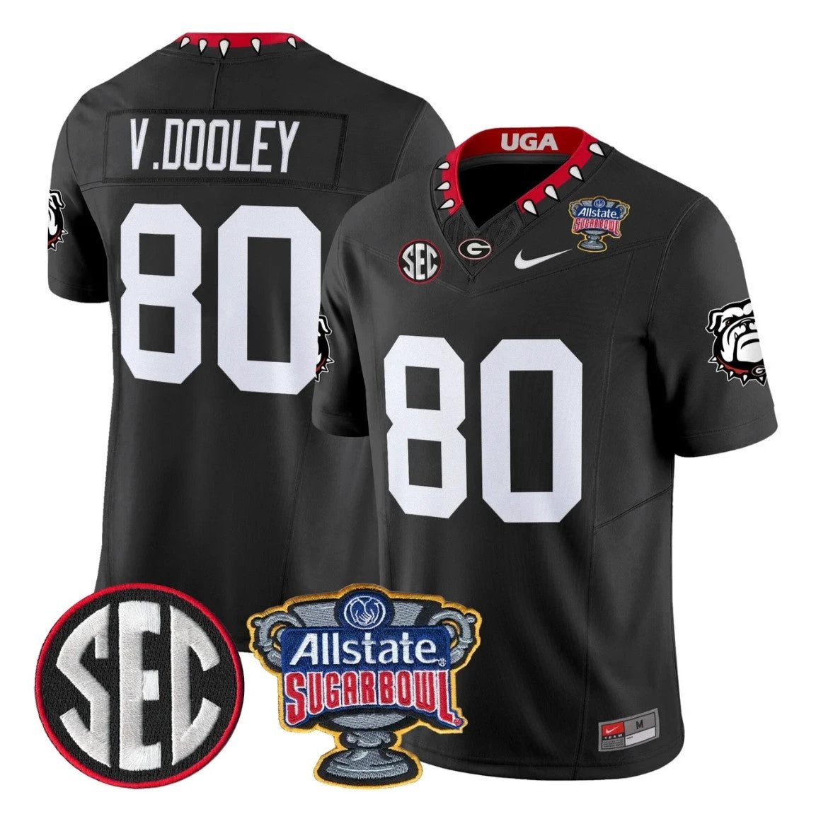 Vince Dooley Jersey #80 Georgia Bulldogs Sugar Bowl Patch Stitched by My Store NCAA Football Jerseys