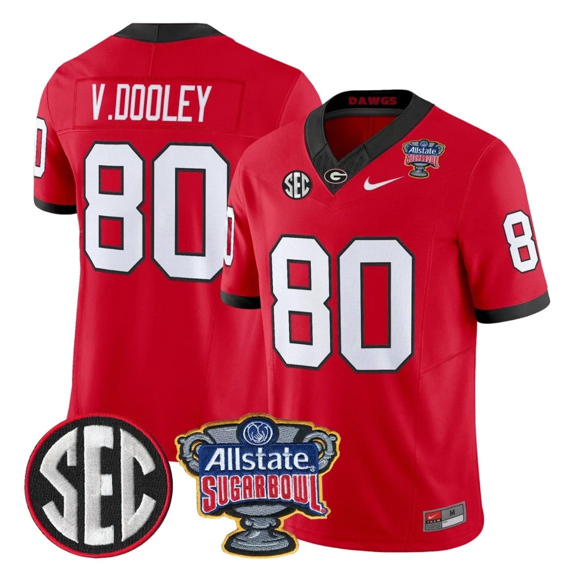 Vince Dooley Jersey #80 Georgia Bulldogs Sugar Bowl Patch Stitched by My Store NCAA Football Jerseys