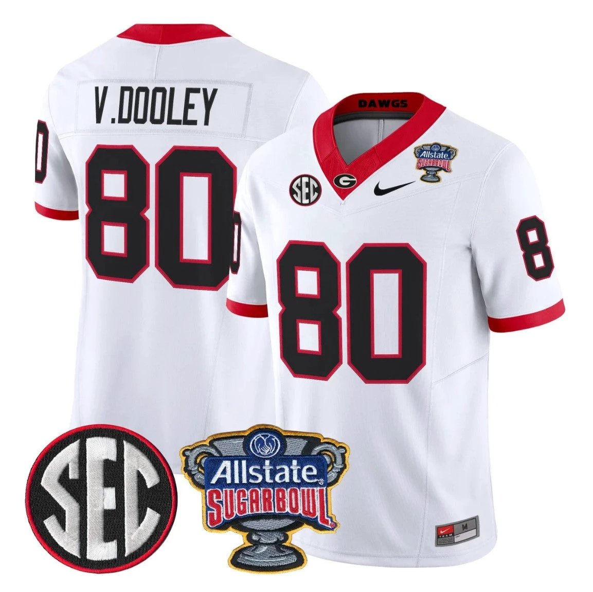 Vince Dooley Jersey #80 Georgia Bulldogs Sugar Bowl Patch Stitched by My Store NCAA Football Jerseys