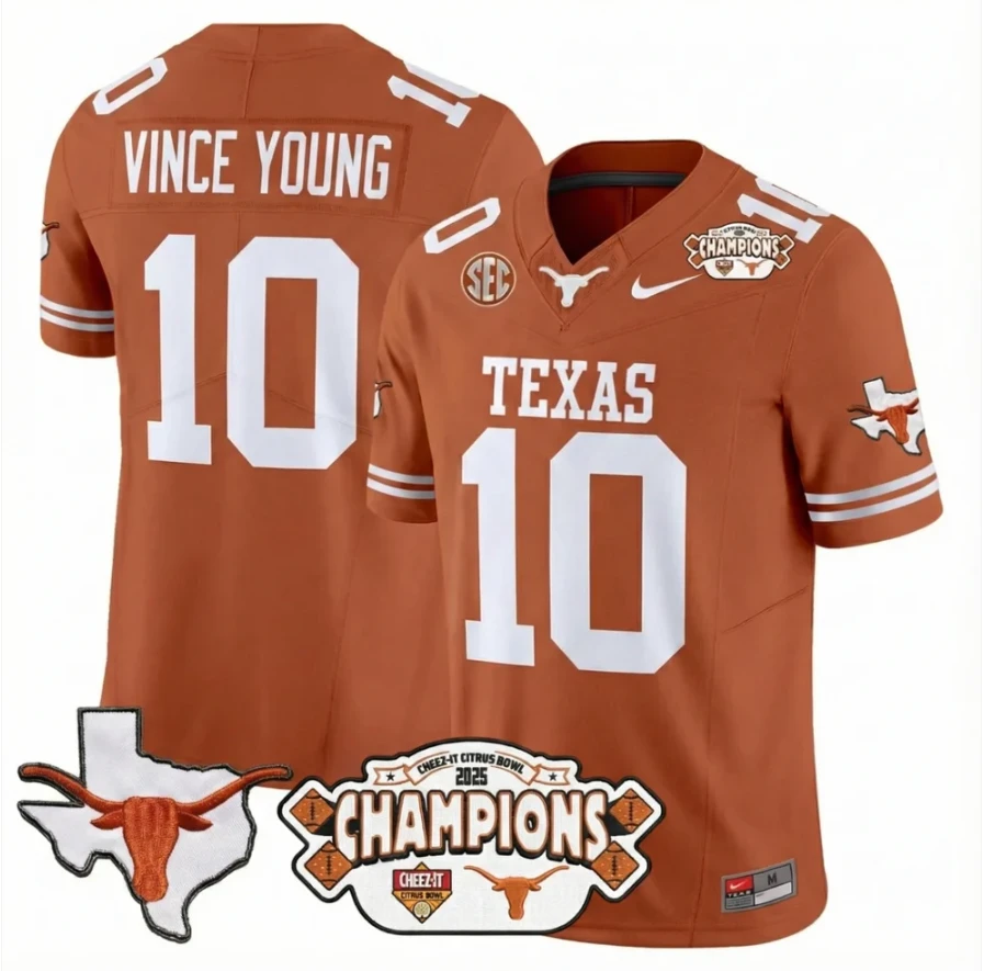 Vince Young Jersey #10 Texas 2025 State Map Citrus Bowl Champions Stiched by My Store NCAA Football Jerseys