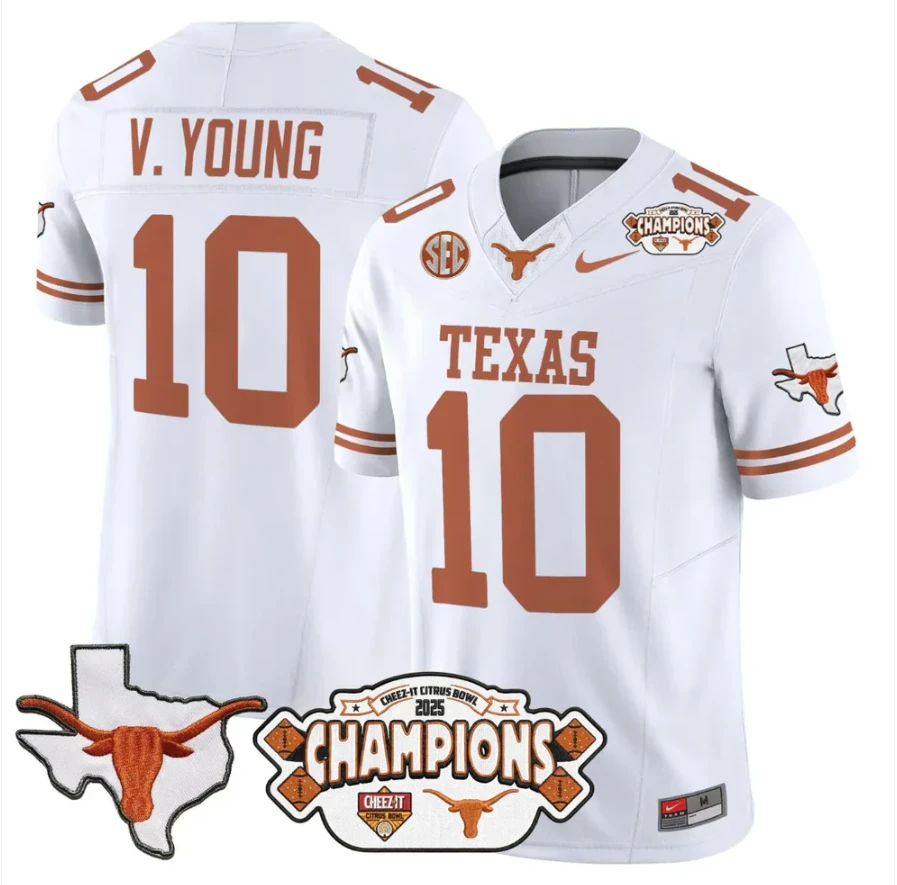 Vince Young Jersey #10 Texas 2025 State Map Citrus Bowl Champions Stiched by My Store NCAA Football Jerseys