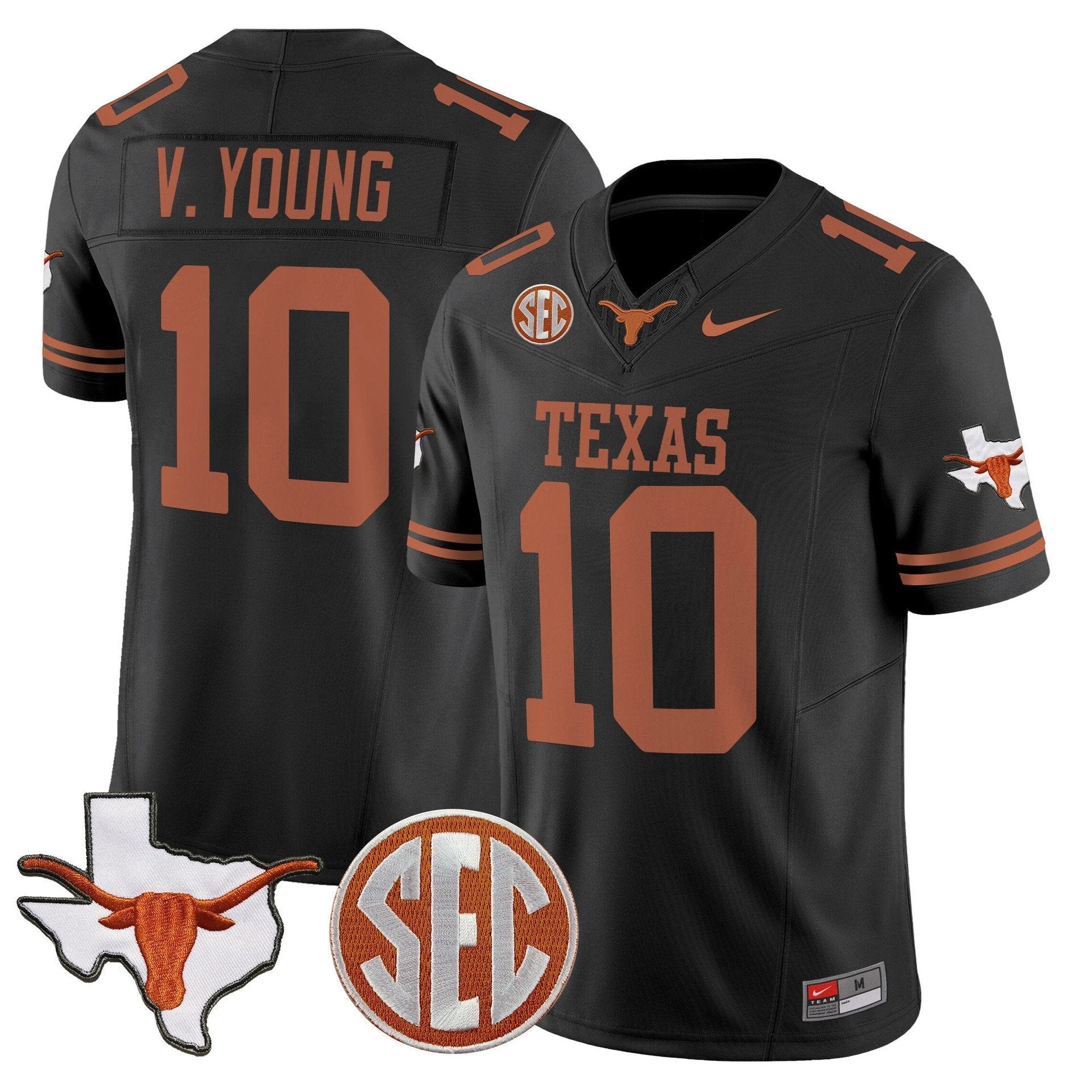 Vince Young Jersey #10 Texas Longhorns 2025 State Map SEC Patch by My Store NCAA Football Jerseys
