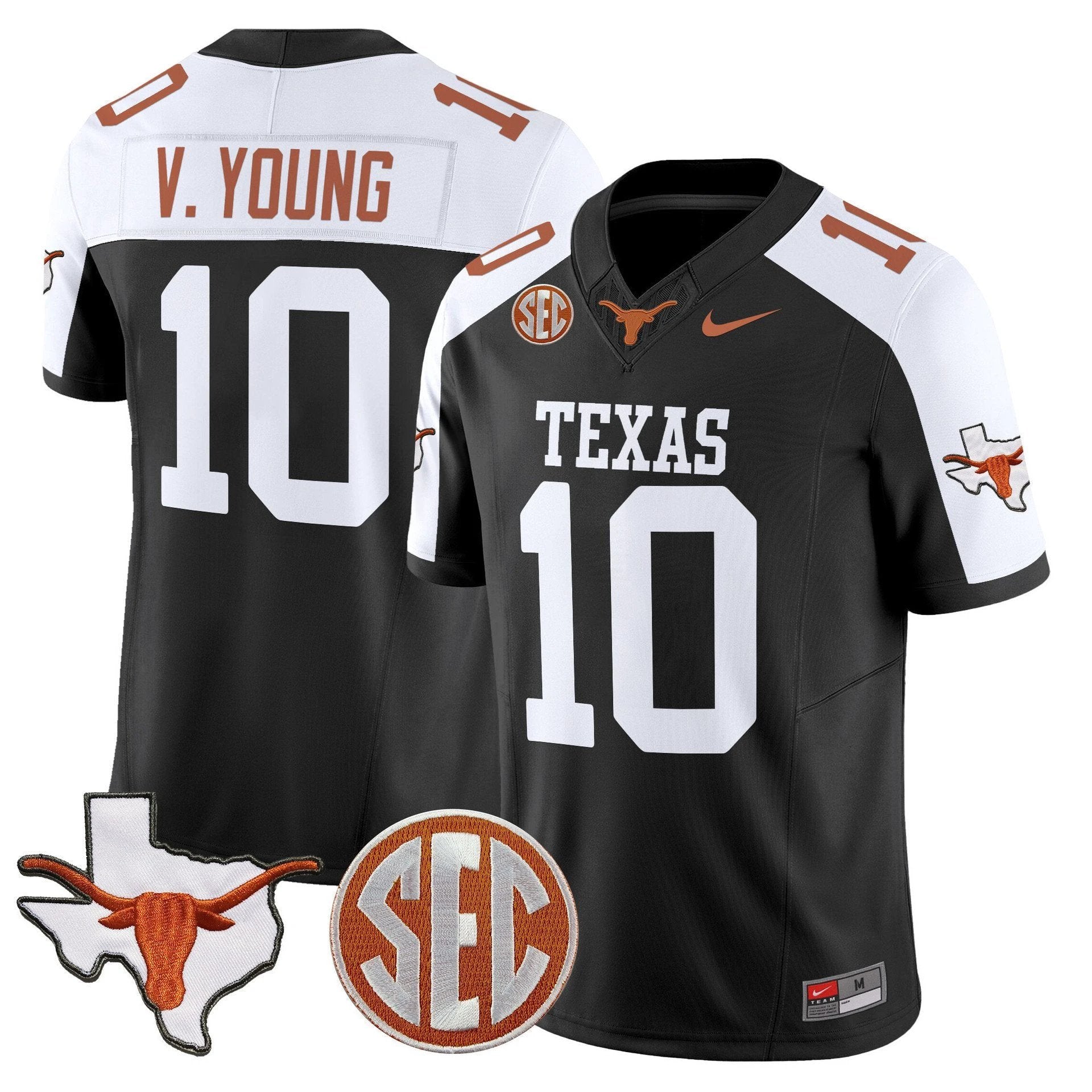 Vince Young Jersey #10 Texas Longhorns 2025 State Map SEC Patch by My Store NCAA Football Jerseys