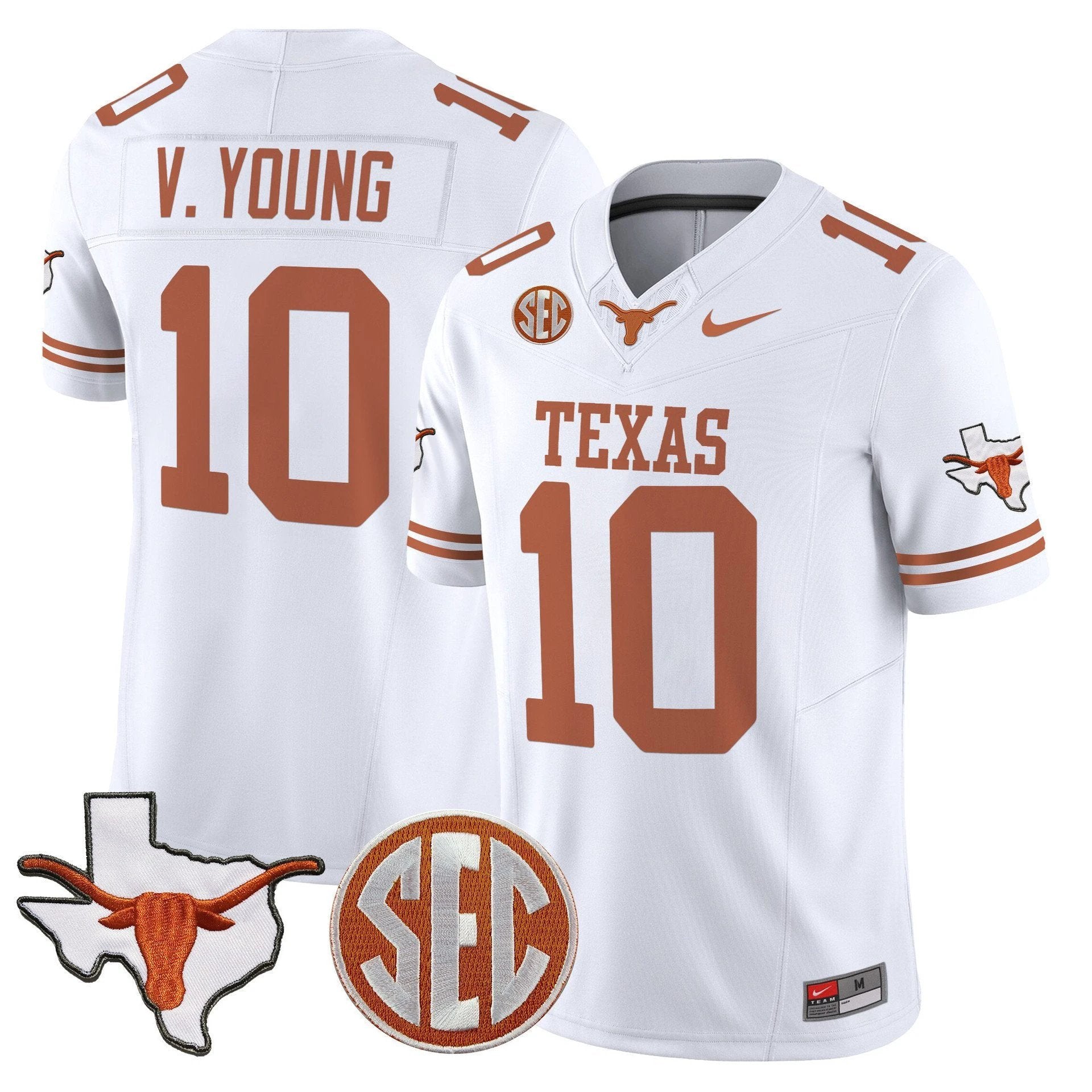 Vince Young Jersey #10 Texas Longhorns 2025 State Map SEC Patch by My Store NCAA Football Jerseys