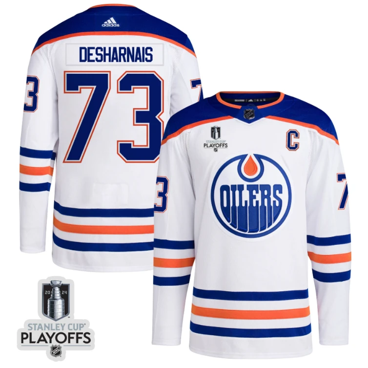 Vincent Desharnais 73 Edmonton Oilers 2024 NHL Playoffs Patch Away Jersey - Men, White by Hockey David