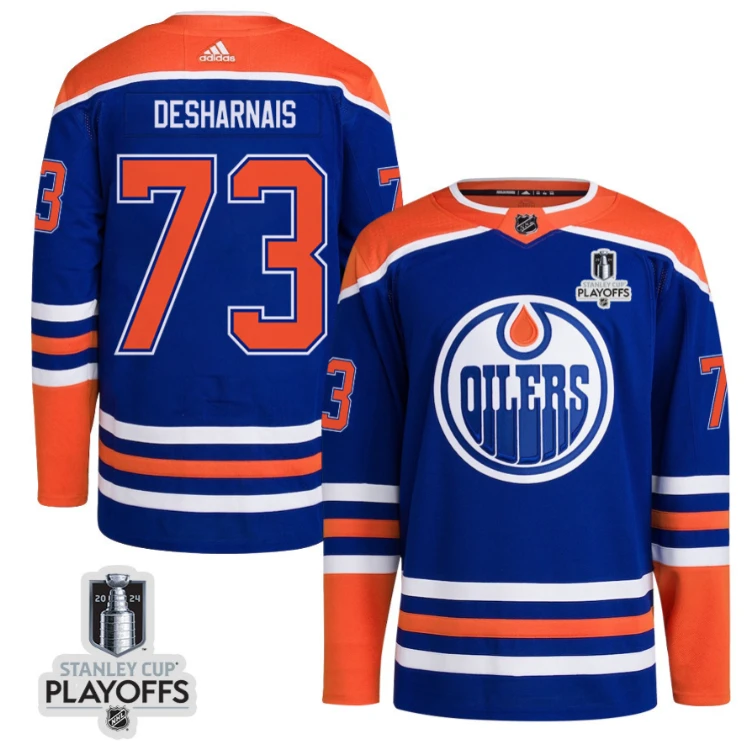 Vincent Desharnais 73 Edmonton Oilers 2024 NHL Playoffs Patch Home Jersey - Men by Hockey David