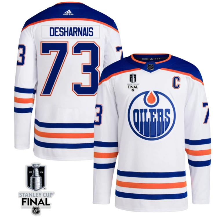 Vincent Desharnais 73 Edmonton Oilers 2024 STANLEY CUP Final Away Jersey Men, White by Hockey David