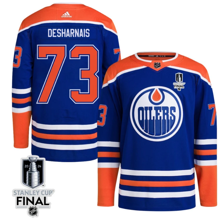 Vincent Desharnais 73 Edmonton Oilers 2024 STANLEY CUP Final Home Primegreen Jersey Men, Royal by Hockey David