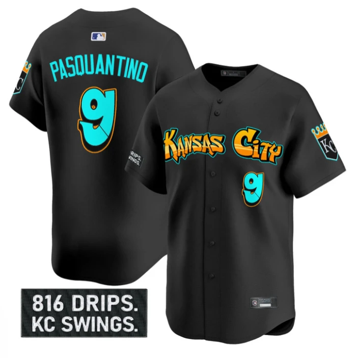 Vinnie Pasquantino Jersey #9 Kansas City Royals Graffiti Crown Drop Black by My Store