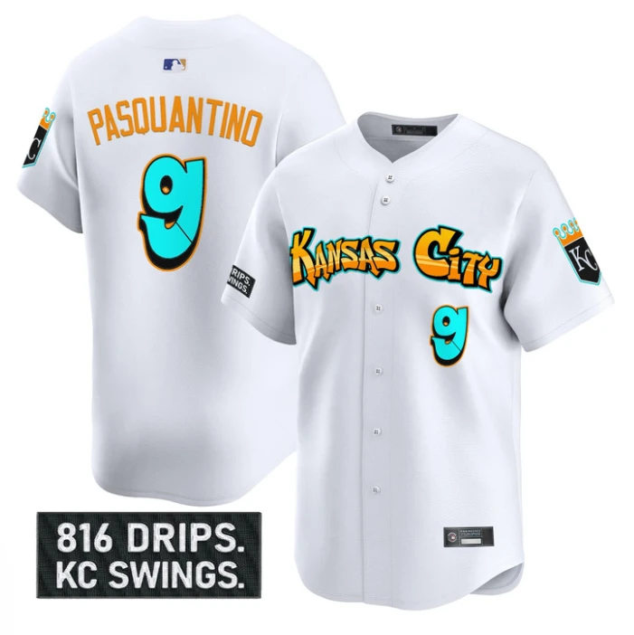 Vinnie Pasquantino Jersey #9 Kansas City Royals Graffiti Crown Drop White by My Store