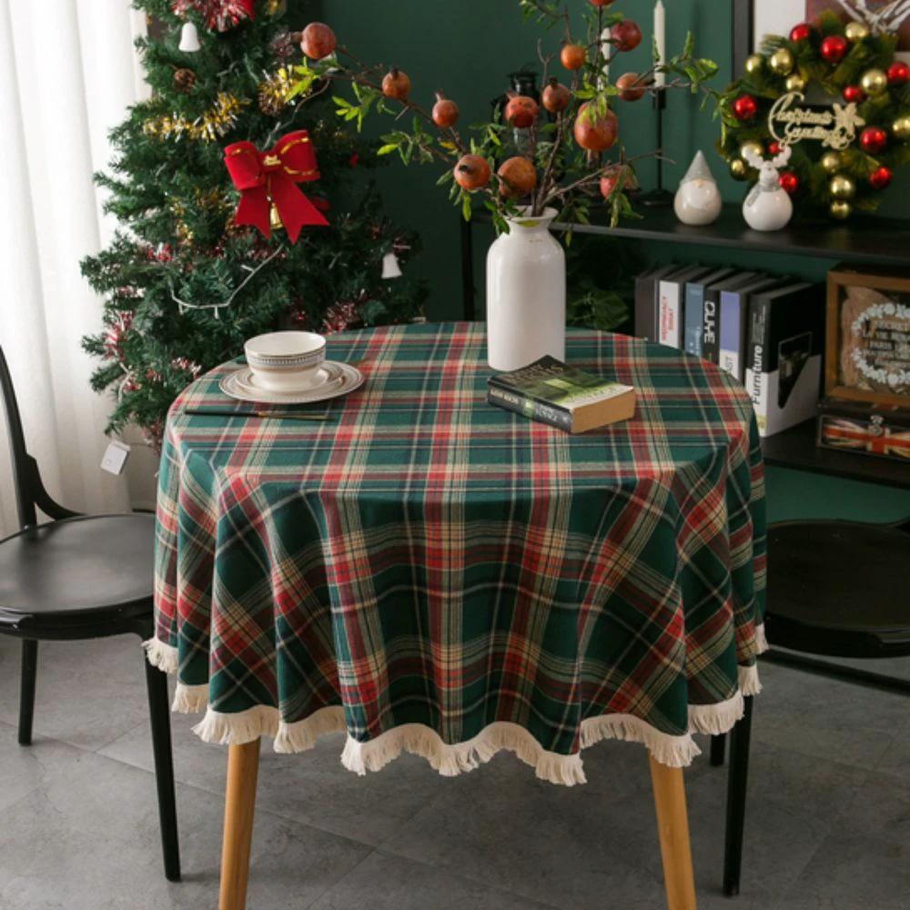 Vintage Holiday Plaid Round Tablecloth by Casa & Beyond