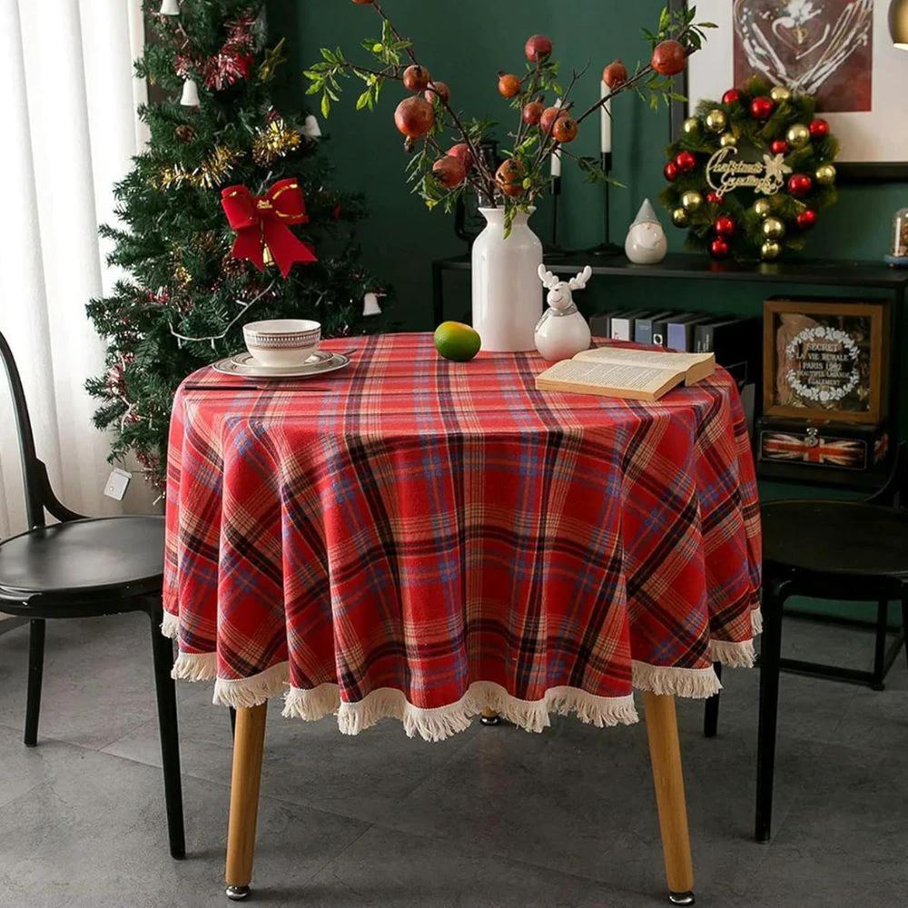 Vintage Holiday Plaid Round Tablecloth by Casa & Beyond